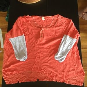 Free People Orange Flowy quarter sleeve